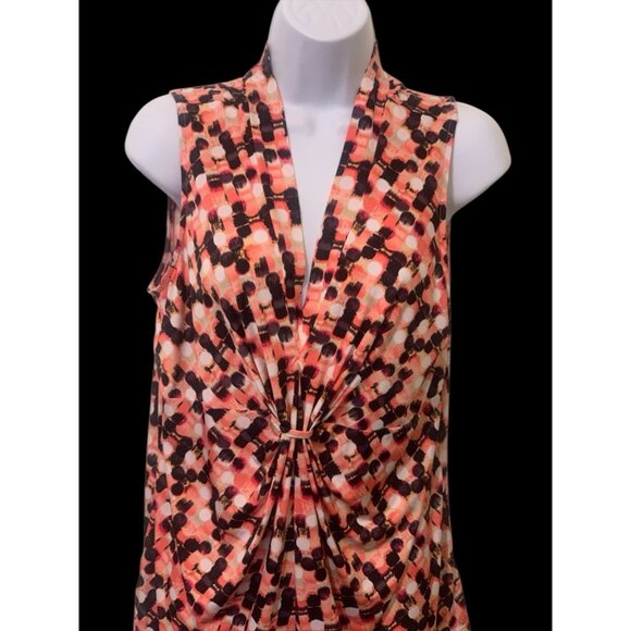 Kasper Womens Abstract V Neck Tank Top Size L Multicolor Sleeveless - Picture 4 of 10